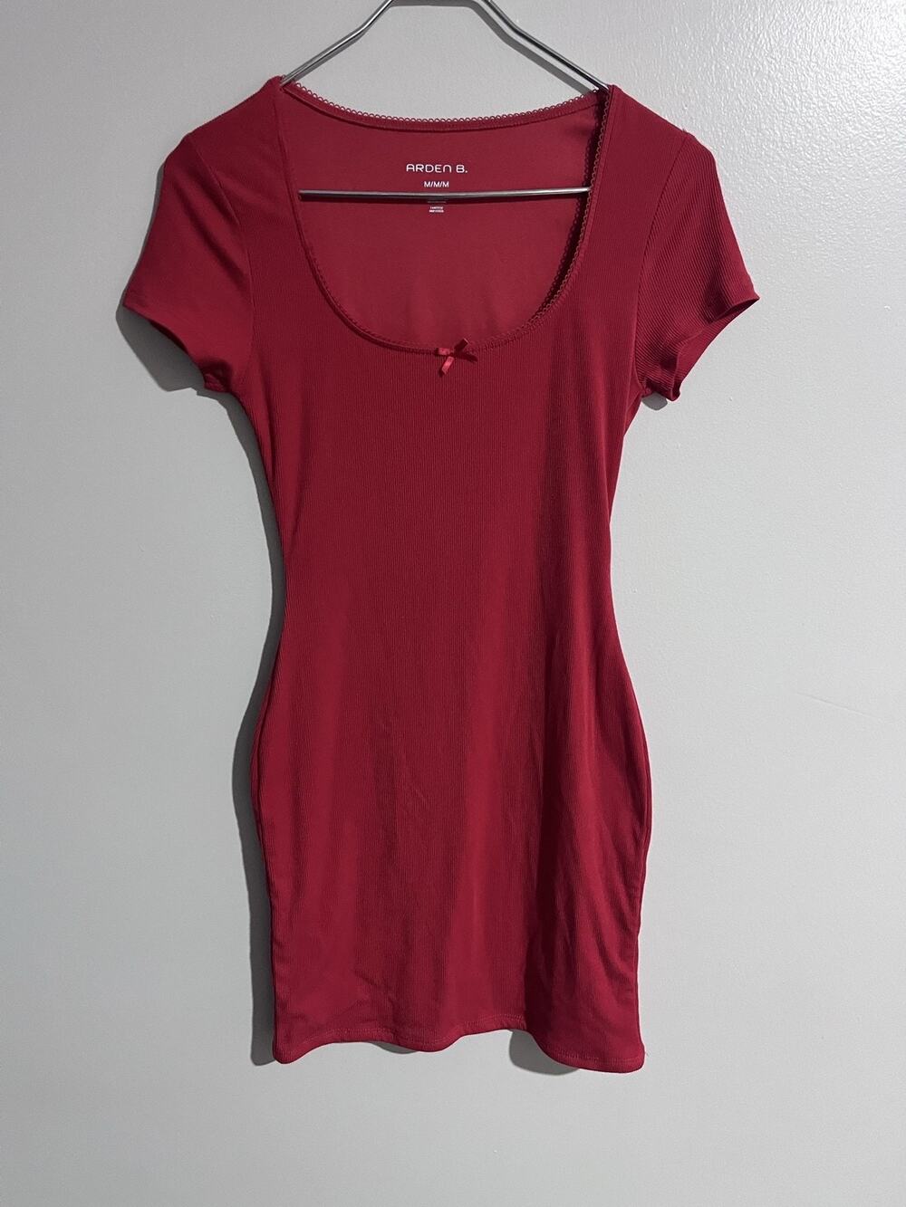 Arden B. Dress Womens M Red Bodycon Short Scoop Neck Stretch Bow Knit Casual